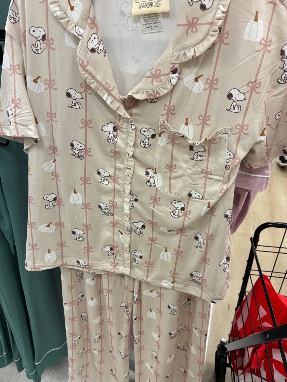 Peanuts Beige and Pink Snoopy Pumpkin Pajama Set